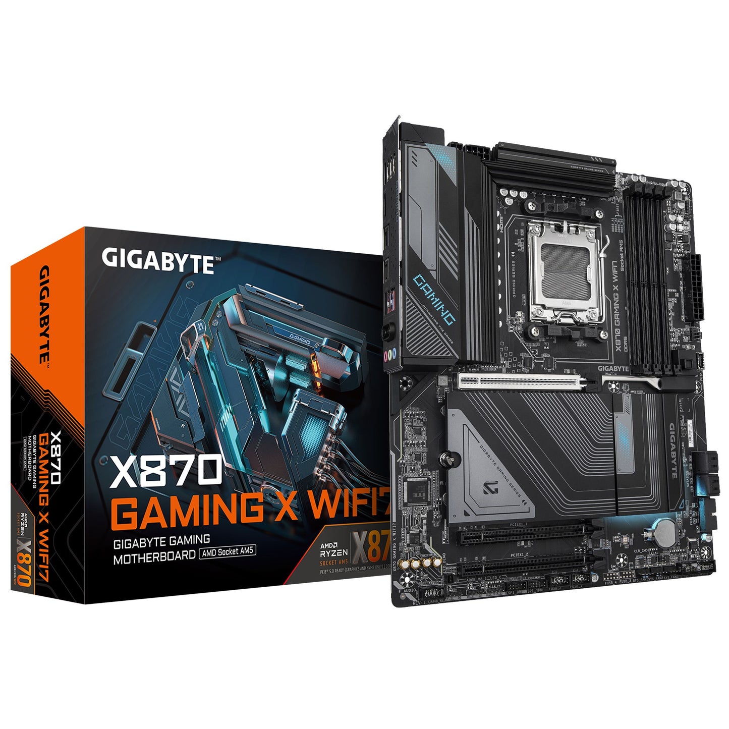 Gigabyte X870 GAMING X WIFI7 AMD AM5 ATX Motherboard 4x DDR5~256GB,3x PCIe x16, 3x M.2, 4x SATA 6,4x USB 3.2, 4x USB2.0, 2x USB-C,