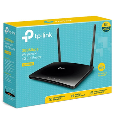 TP-Link TL-MR6400 N300 Wireless N 3G/4G LTE Router 2.4GHz (300Mbps) 802.11bgn 3x100Mbps LAN 1x 100Mbps 4G SIM Slot, Band5&Band28