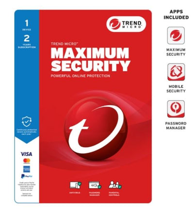 Trend Micro Maximum Security (1 Device) 2Yr Retail Mini Box Auto Renew